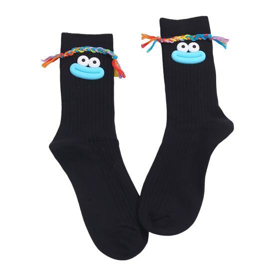 Funny Face Socks Cartoon Crew Socks with Colorful Braids Sausage Lips Cute Silly Socks for Women Girls Birthday Festive Gifts