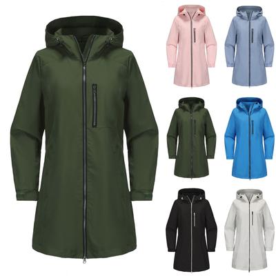 Women's Fashion Solid Colour Outdoor Sports Waterproof Windbreaker Hooded Long Sleeve Loose Casual Windproof Jacket