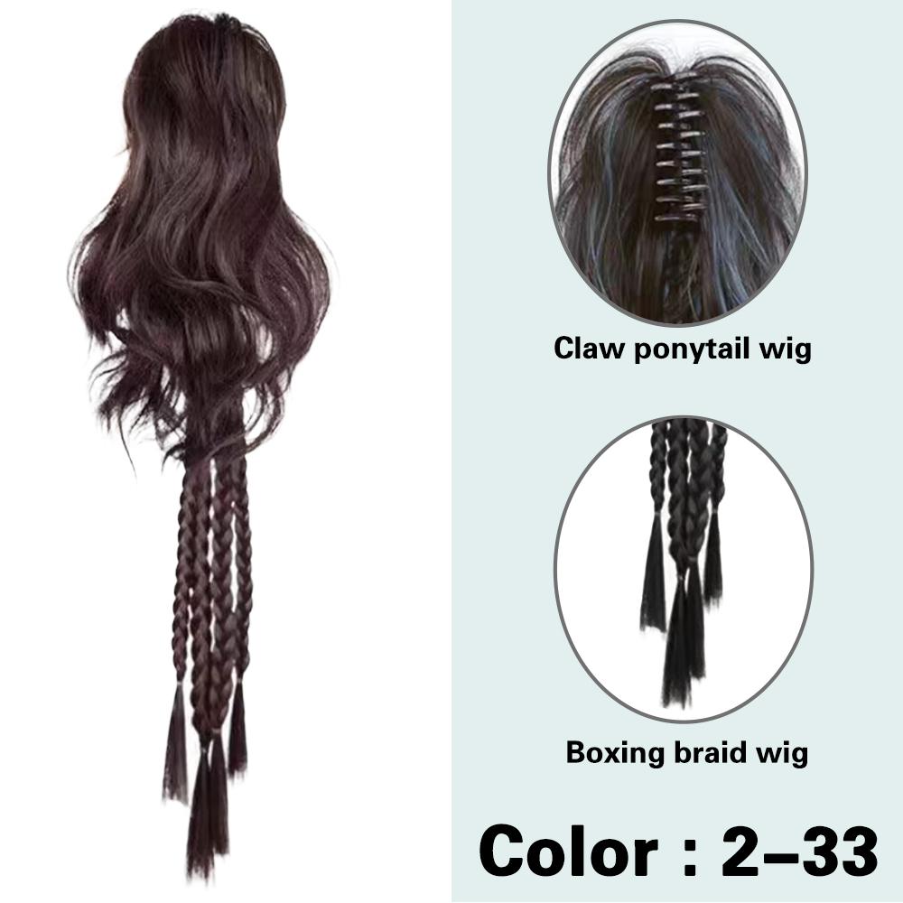 Treccia di Capelli Lunghi Sintetici Coda di Cavallo Chignon Trecce Boxe Parrucca Clip a Pinza Mezza Coda Estensione Ondulazione ad Acqua per Uso Femminile