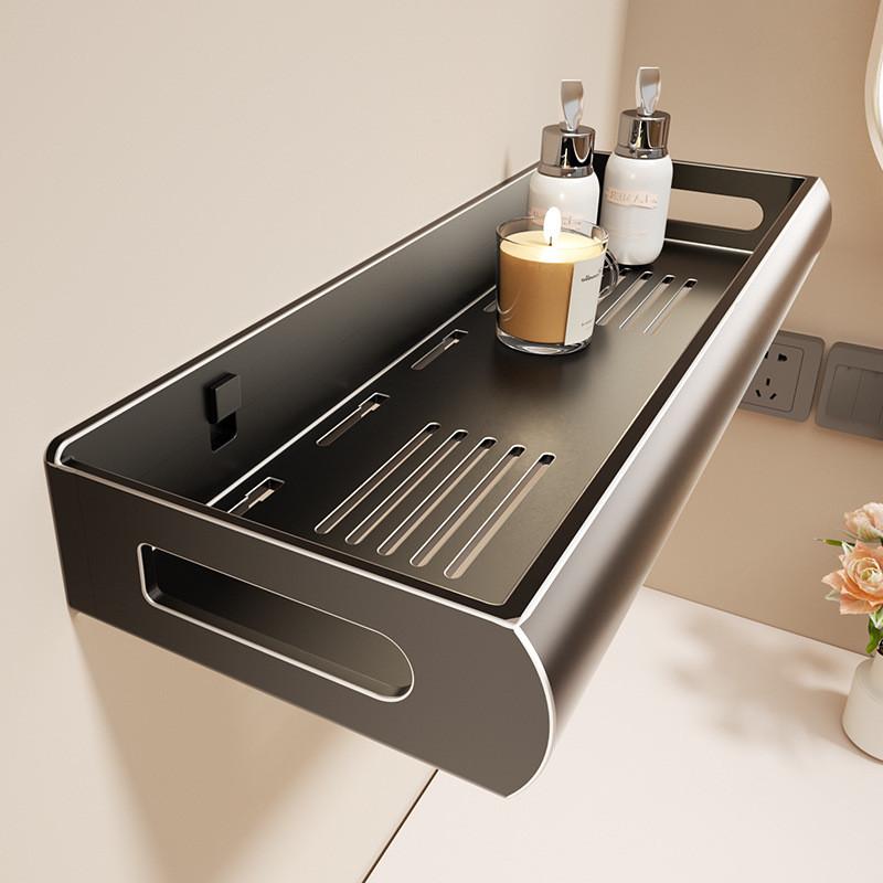 Wall Mount Bathroom Storage Shelf With Hooks Removable Aluminum For Toilet And Sink Area