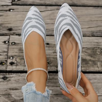 Women Flats Pointed Toe Flat Shoes Women Mixed Colors Knitted Slip On Shoes Casual Breathable Ballet Women Loafers Comfort Shoes