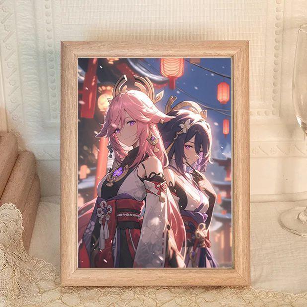 

7-дюймовый Genshin Impact: Декоративная фоторамка Яэ Мико и Райдена Сёгуна для настольной подставки в комнату/общежитие 7 inches