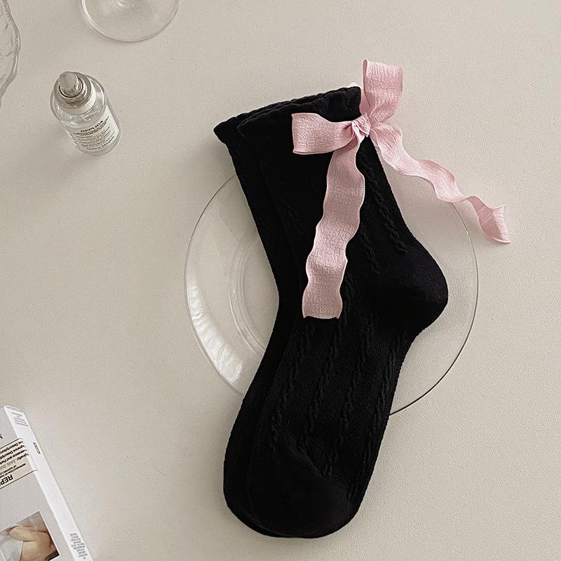 

Сладкие женские носки средней длины с каблуком, бантом-лентой. Модные универсальные носки. Дышащие, впитывающие пот, мягкие, удобные. Подарок для девушки A5