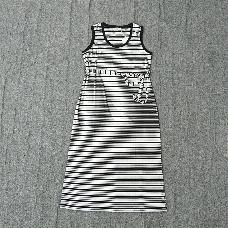 

Летнее платье без рукавов из ледяного хлопка для полненькой девочки Black and white Stripes XL