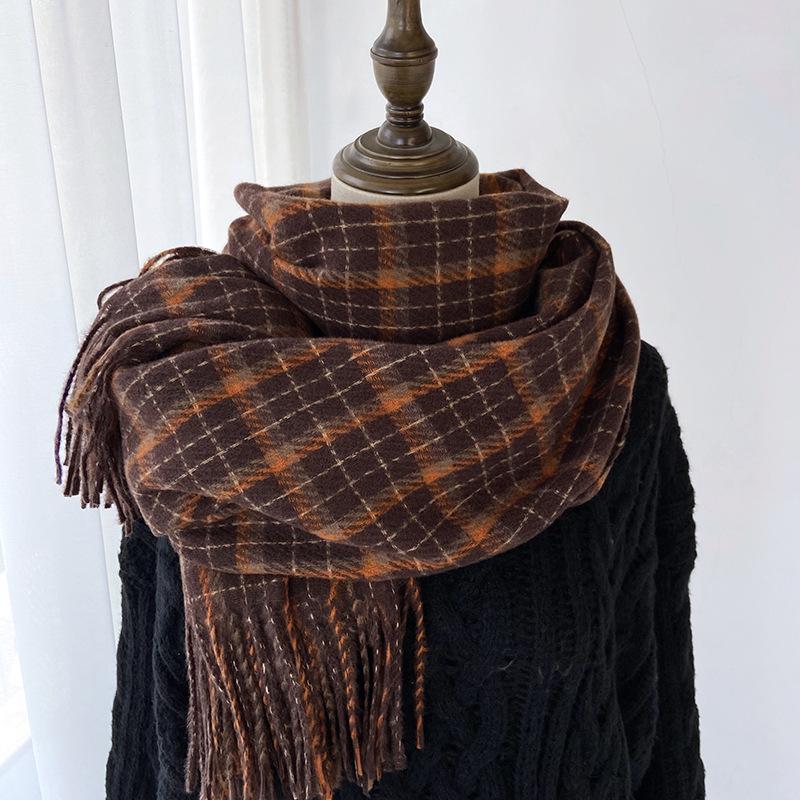 Luxury Plaid Designer Winter Women Scarf Thick Warm Tassels Shawls Pashmina Neckerchief Cashmere Lady Outdoor