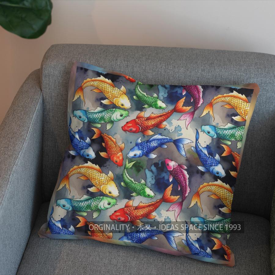 2D Colorful Goldfish Pattern Pillow For Home Decor Pattern Cushion Cover Suitable For Sofa Bedroom Car Pillow Cover