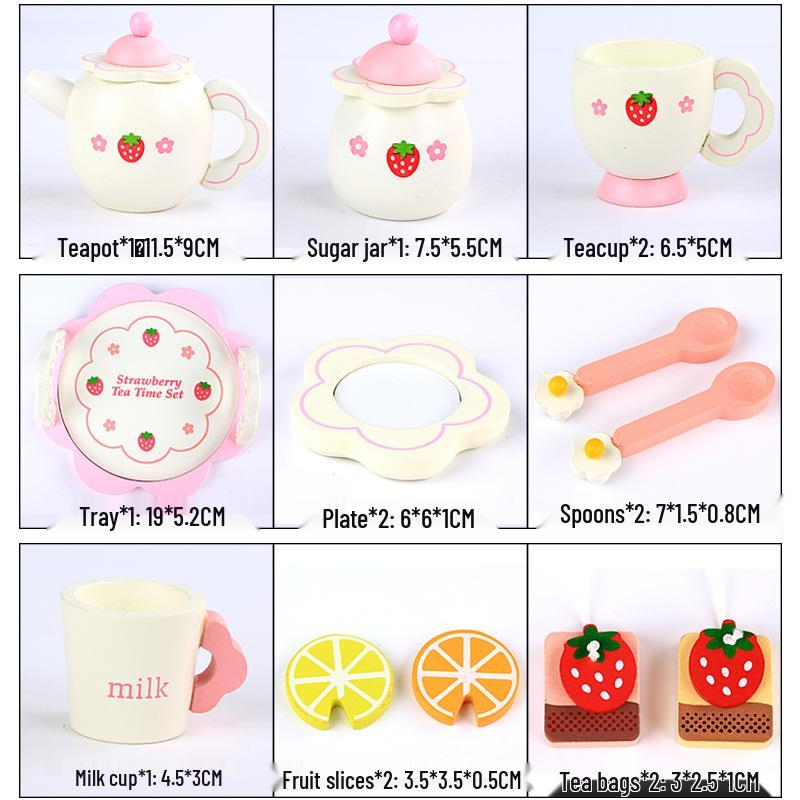 Wooden Afternoon Tea Playset for Kids – Dessert and Fruit Blocks with Tea Accessories