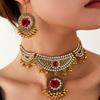 Retro Ethnic Style Rhinestone Flower Necklace & Earrings Jewelry Set