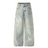 Mens Loose Straight Leg Denim Pants With Letter Print Casual Streetwear Jeans Fall