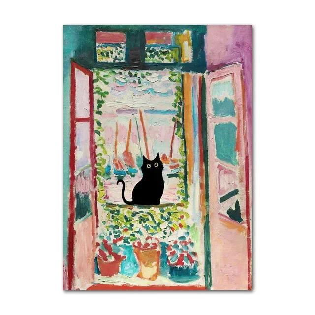 Black Cat Van Gogh Sunflowers Funny Art Matisse Monet Canvas Painting Posters And Prints Wall Pictures For Living Room Decor