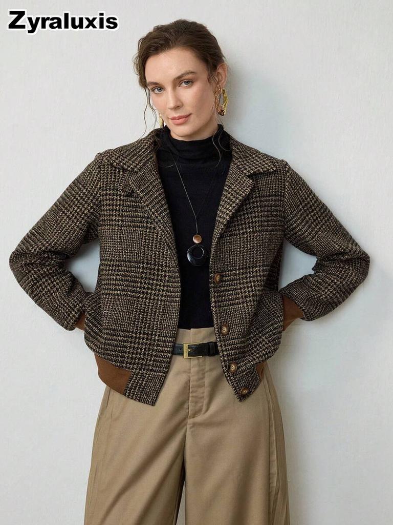 Nuova Giacca a Quadri Autunnale Trendy Vintage Larga Casual Capospalla da Donna