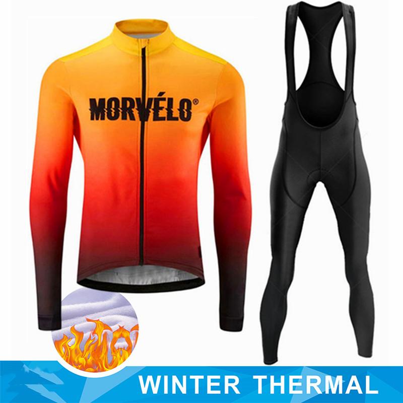 Winter Thermal Fleece Long Sleeve Cycling Jersey Set Bib Pants Ropa Ciclismo Bicycle Clothing MTB Bike Men Pro Team Suit