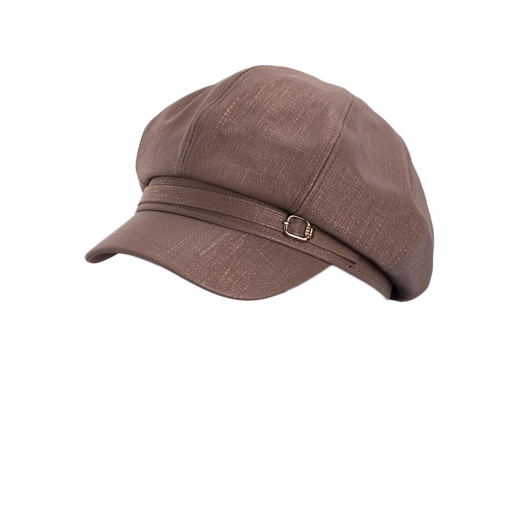 British Style Metal Buckle PU Octagonal Hat Children's Retro Trend Beret Showing Face Small Fashion Versatile Newsboy Hat