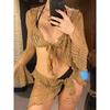 4PCS Halter With Sarong Long Sleeve Bikini Female Swimsuit Women Swimwear Four-pieces Bikini Set Bather Bathing Suit Swim V6338B