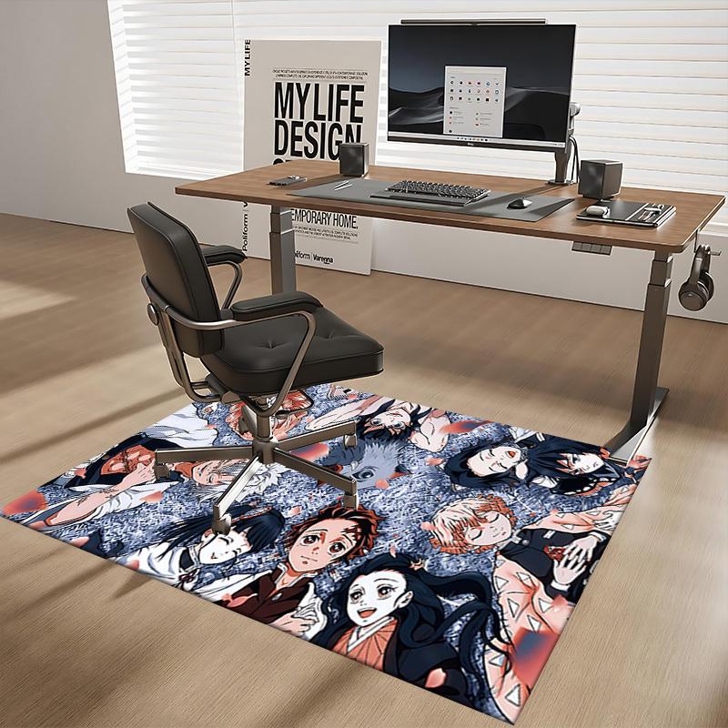 1pc Anime Demon Slayer Characters Chair Mat - Office Desk Carpet, Anti-Slip Floor Protector for Home Decor, Gaming Room, Bedroom, Living Room, and Mor