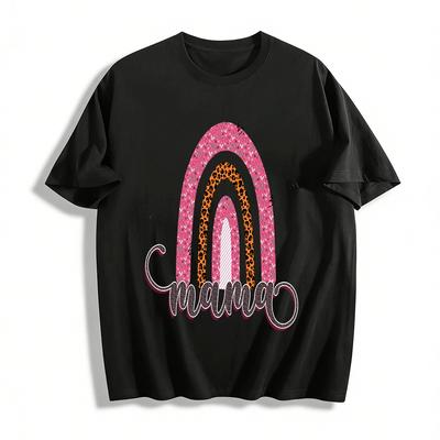 Herz Leopardendruck Regenbogen Mama Grafik Lässiges Oberteil Reines Baumwoll-T-Shirt