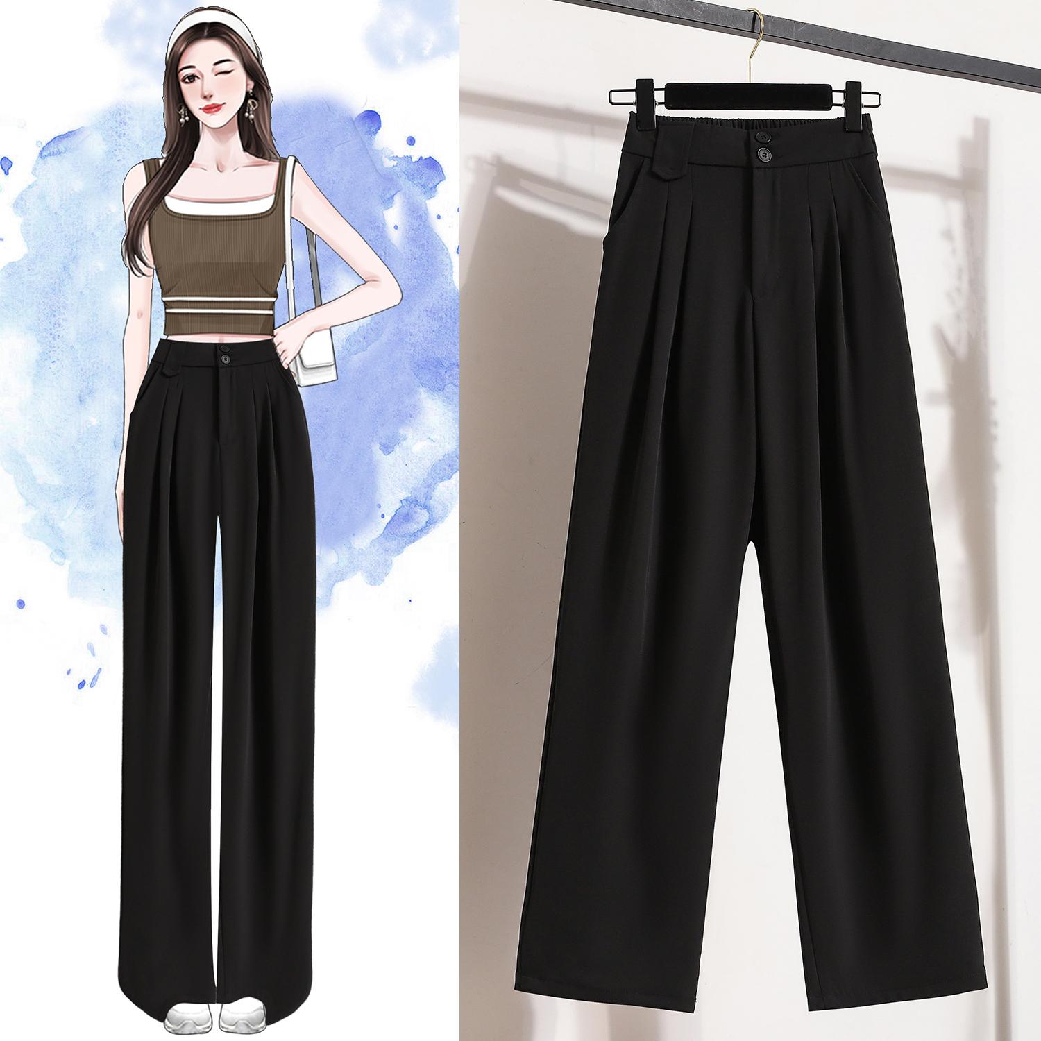 

DIMANAF Большой размер Летние длинные брюки Женские Эластичная талия Повседневные Свободные Зеленые Винтажные брюки Новые Однотонные Розовые брюки S чёрный