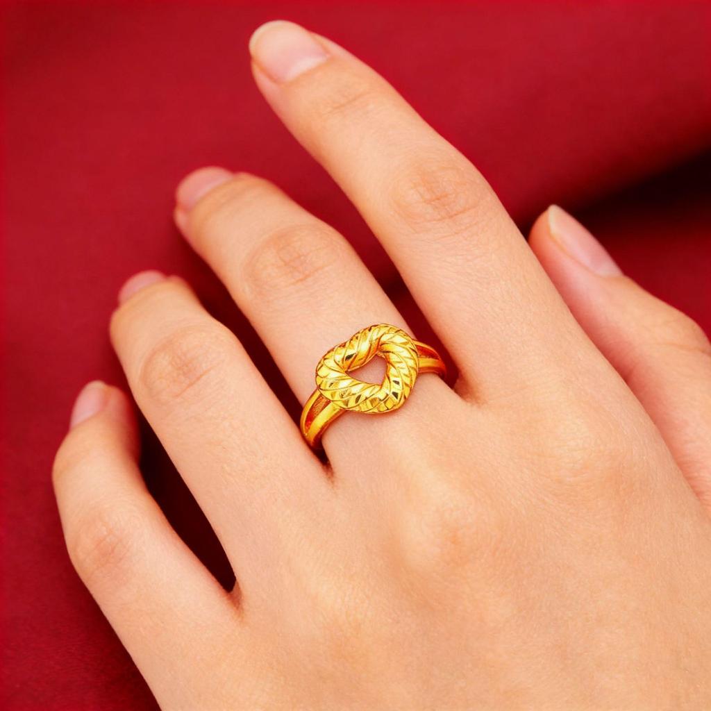 Vietnamesischer Rosegold-Damen-Kabelring mit 24K vergoldetem Herz-Hohl-Design Schmuck