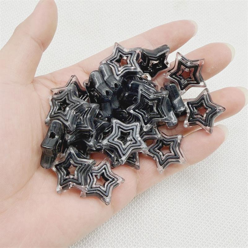 10PCS 21mm Transparent Hollow Out Pentagram Vertical Hole Bead Acrylic Straight Hole  Bead DIY Mobile Phone Chain Accessory