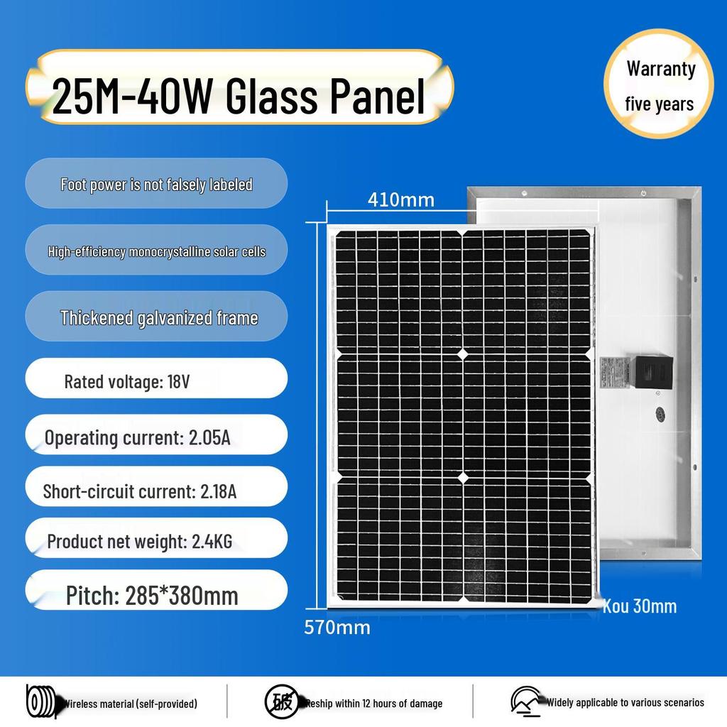Monocrystalline Solar Panel Power System for Home & RV, 12V/24V with Lithium Battery Charging