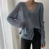 Mode Sommer Langarm Strickjacken Dünne Gestrickte Sonnenschutz Shirt V-ausschnitt Strick Hemd Frauen Tops Shirts JJ16
