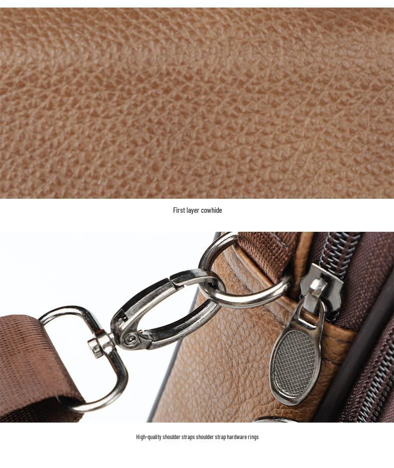 Top Grain Cowhide Vintage Men's Crossbody Leather Bag - Vertical Casual Shoulder Bag, Portable and Multifunctional
