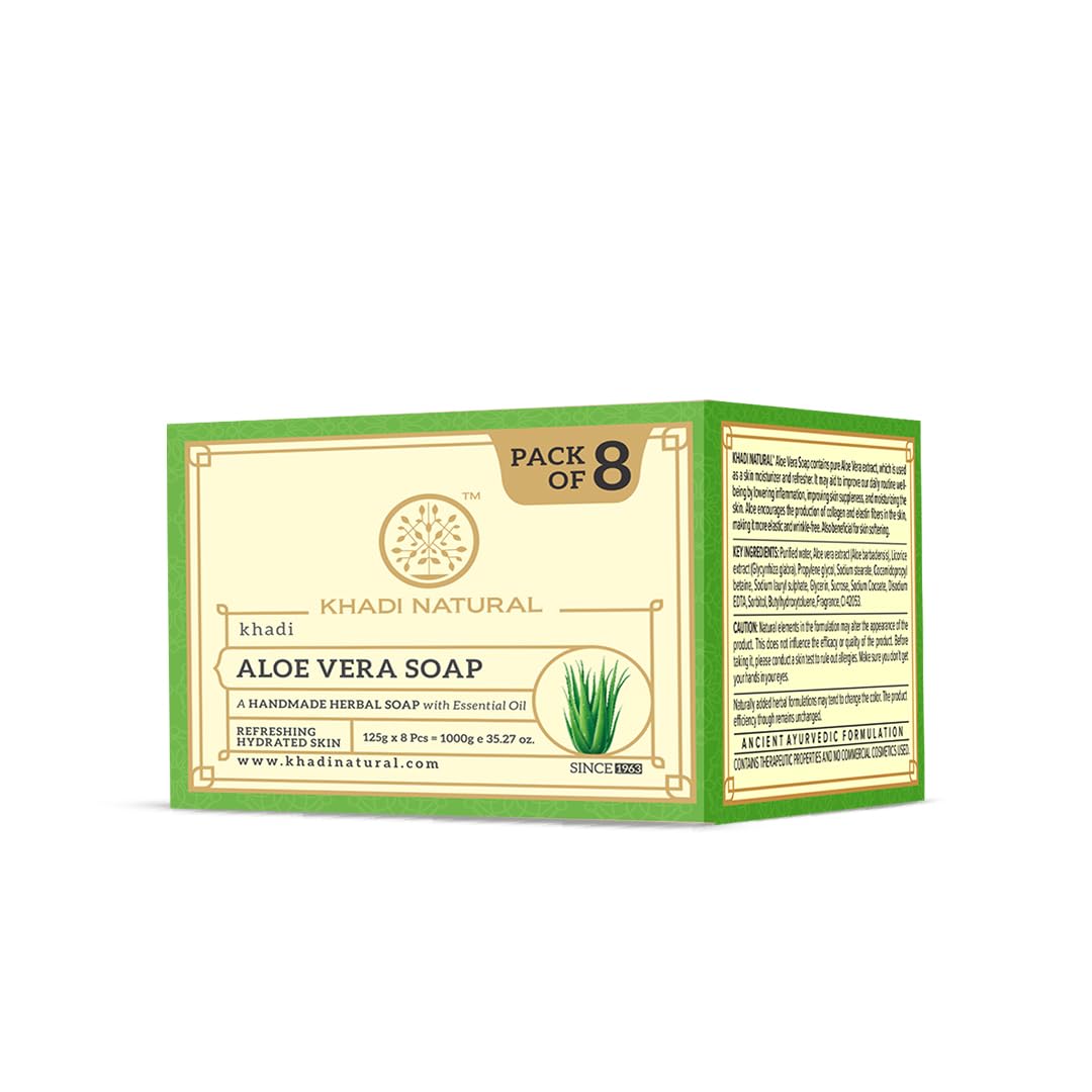

Khadi Natural Aloe Vera Handmade Soap Pack of 1 (125g X 8 pcs) | Hydrating Natural Soap for All Skin Types