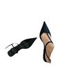 2024 Black French Pointed Toe Kitten Heel Sandals – Women's Chunky Mid-Heel Casual Shoes