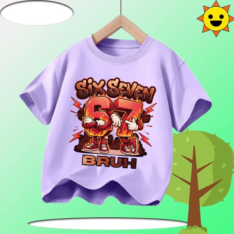 Funny Six Seven Italian Brainrot 67 Graphic Print T-Shirt Boy/Girl Summer Short Sleeved Kids Loose Comfortable Tshirt Tee Top