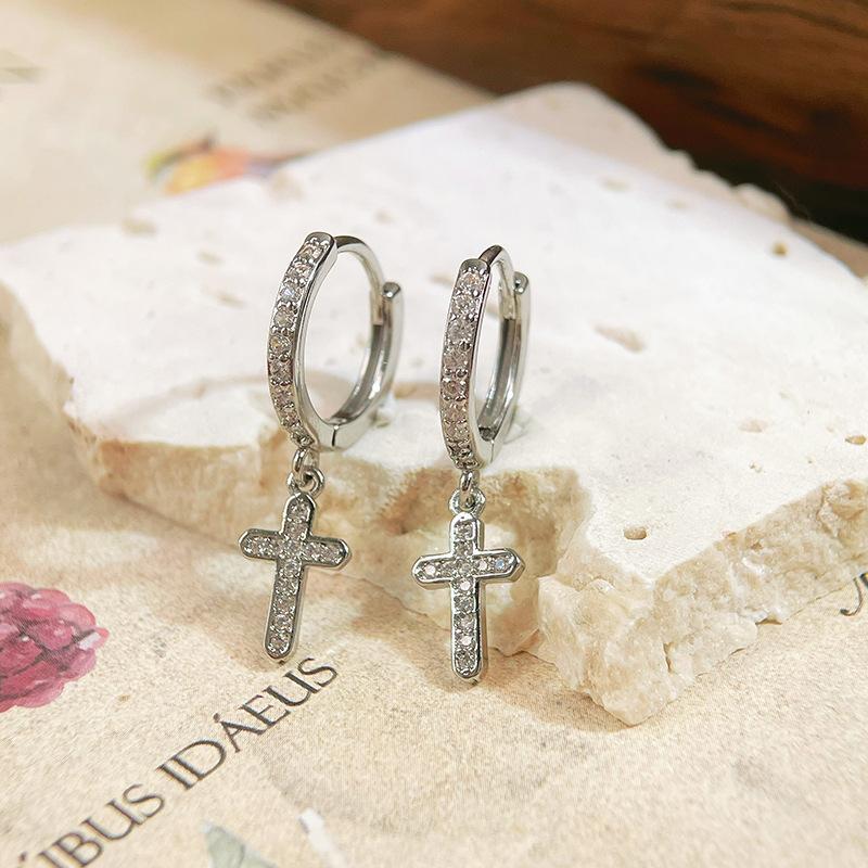 

Vintage-style micro-pave zircon cross earrings - classic and trendy jewelry for women