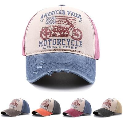 Motorcycle Print Baseball Cap Washed Visor American Embroidery Old Duck Cap Trucker Cap