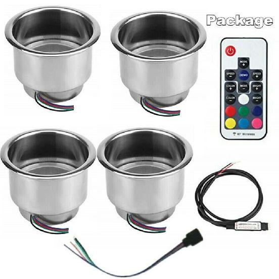 Portabicchieri Leggero in Acciaio Inossidabile 4 Pezzi/Set 14 LED Luci RGB Telecomandate Portabicchieri/Bevande/Bottiglie Adatto per Barca Marina Auto