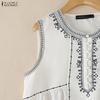 ZANZEA Women Casual Round Neck Loose Sleeveless Print Tank Tops