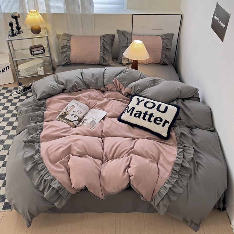 

Комплект постельного белья Ins Style 2024, новый корейский стиль, кружевной рулон для девочек и мальчиков, размер Queen King Size, пододеяльник, комплект стеганого одеяла, стираный хлопок 150x200 3pcs