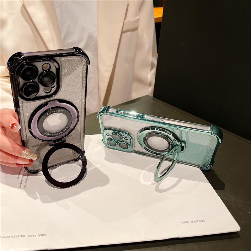 For iPhone 15 Pro Max Luxury Magsafe Magnetic Flash Plating Stand Phone Case For iPhone 11 12 13 14 16Plus Lens Protective Cover
