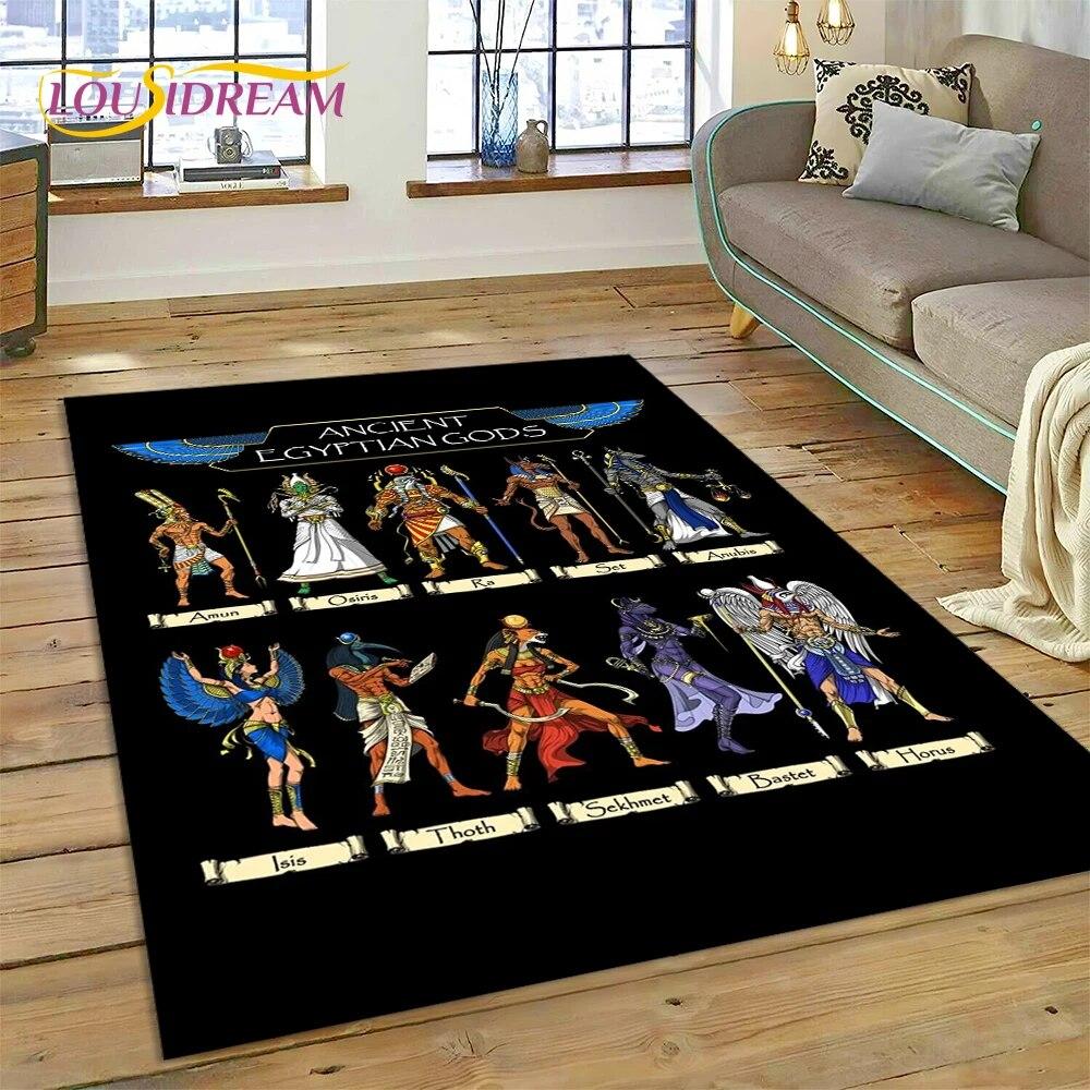 3D Anubis Pharaoh Horus Egyptian Mythology Gods Carpet Rug for Home Living Room Bedroom Sofa Doormat Decor,Area Rug Non-slip Mat