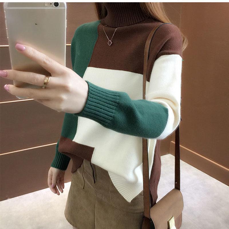 Autumn and Winter Casual Sweater High Neck Knitted Bottoming Shirt Loose Plus Size Women's Top