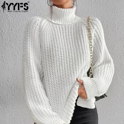 Damesmode Casual Herfst Winter Effen Kleur Print Lange Mouw Hoge Hals Truien