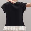 New Arrivals Open Run Women Lace Frill Round Neck ShorT Sleeve Slim FiT T shirT