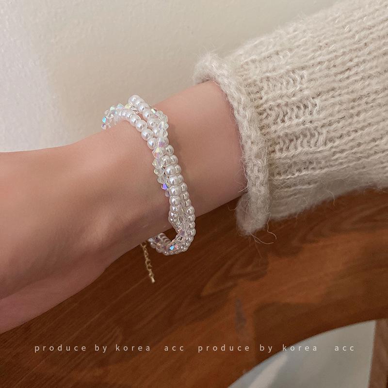 Vintage French Style T-Shaped Pearl Buckle Heart Bracelet for Women