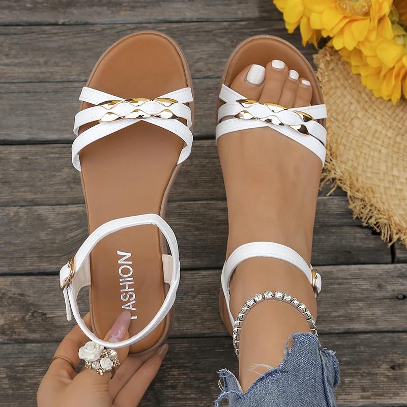 Sandalias de Cuña de Verano de Moda con Tiras Cruzadas para Mujer Cómodas Antideslizantes Zapatos de Playa Mujer Casual Ligeras con Correa al Tobillo Sandalias Mujer