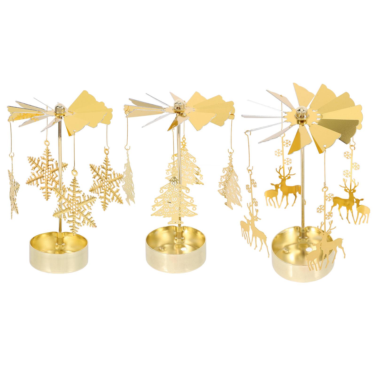 

3pcs Rotating Holder Christmas Decoration Golden Hot Rotating Holder Snowflake Elk Christmas Tree Set Home Decor