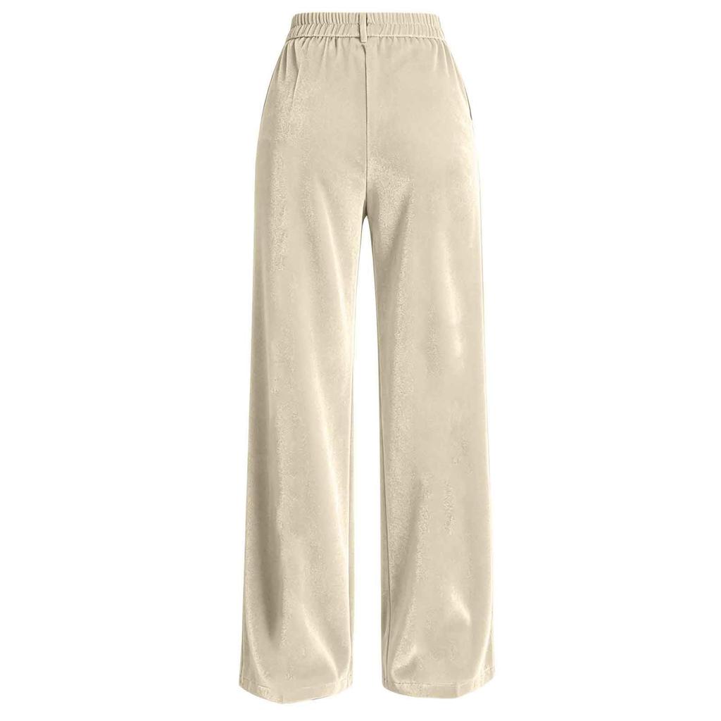 Women's Velvet Straight Leg Casual Pants with Button Closure