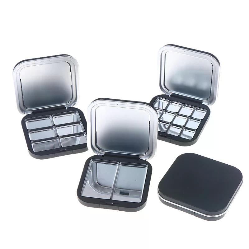 NEW Empty Square Makeup Palette Magnetic Suction With Mirror Eyeshadow Blush Matte Black Box With Pan Cosmetic Blush Container