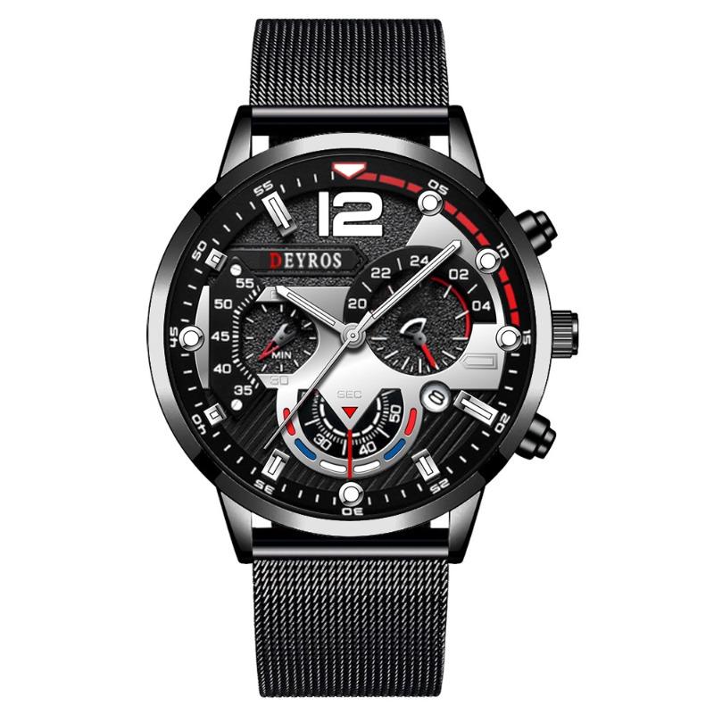 DEYROS Trend Personality Men's Calendar Watch Fashion Business Mesh Belt Luminous Quartz Watch Men's Watch