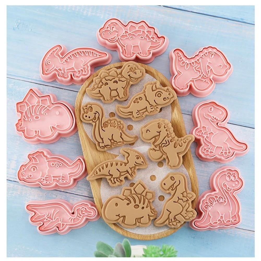 8PCS 3D Embossed Details Dinosaur Cookie Cutter PP Cookie Cutter Set Baking Kit Kids DIY Desserts