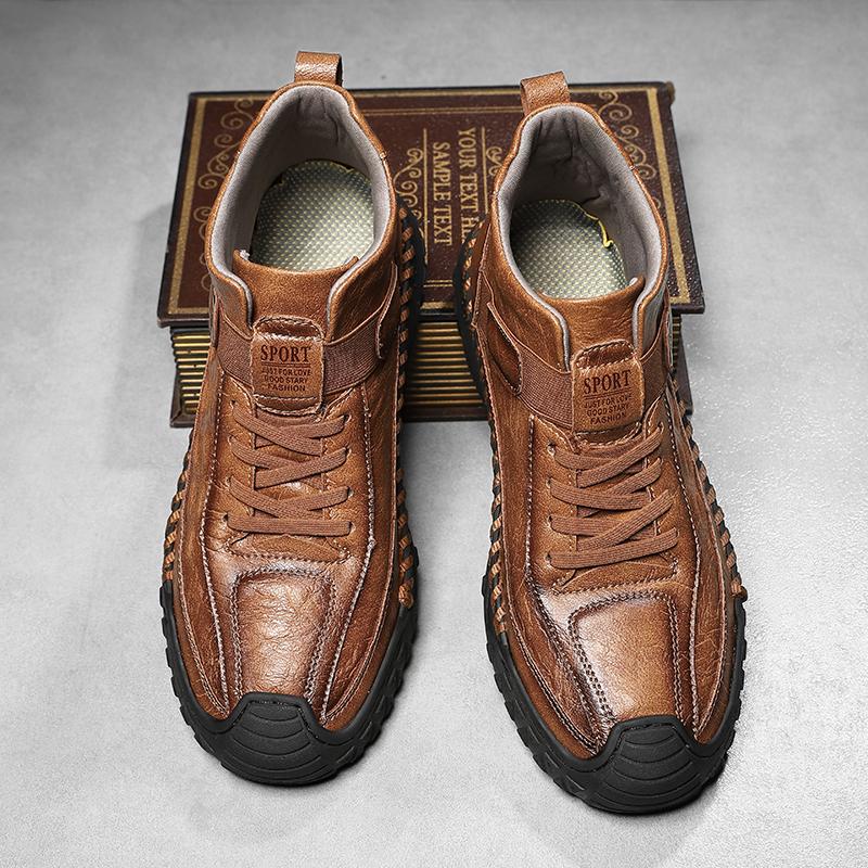 Autumn/Winter  Men's Casual Leather Shoes British-Style Driving Shoes Handmade High-Top Boots Moccasins Shoes