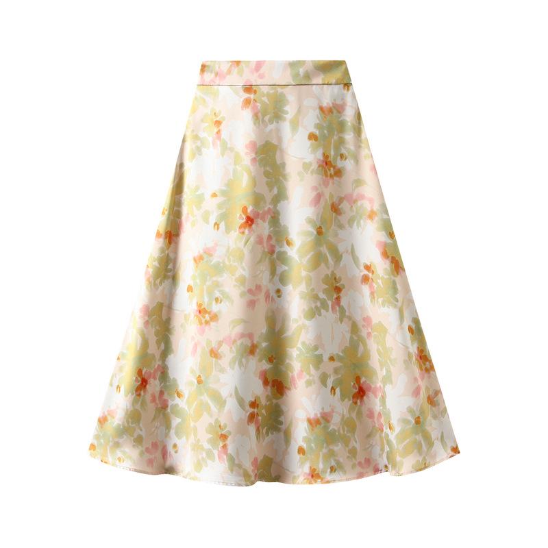 Women's Slimming Satin Print Elastic Waist Midi Skirt - New Summer Arrival