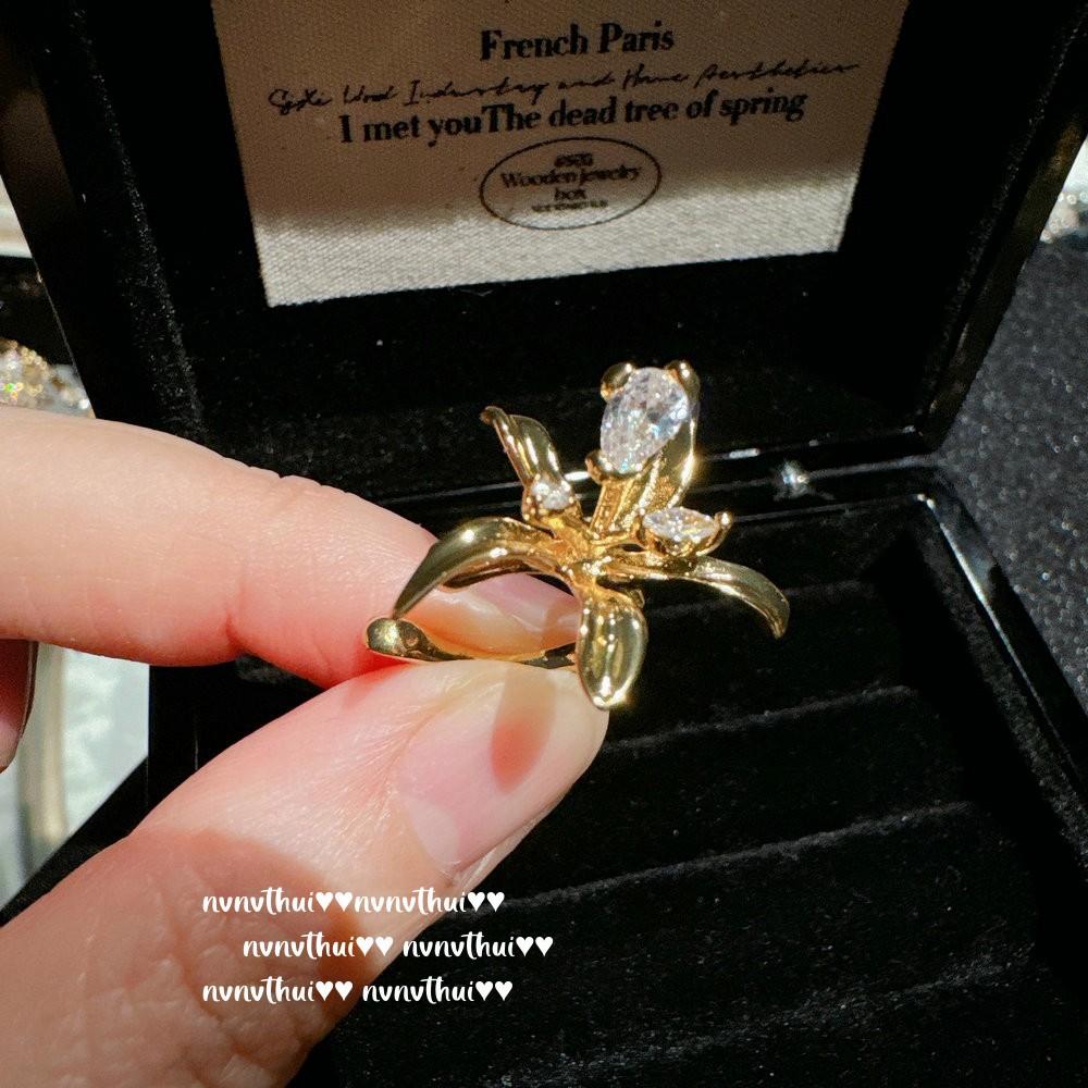 Кольцо с драгоценным камнем  Цветок Рябчика  Винтажное Позолоченное 18K Золотом, Кольцо  Бабочка Рябчик  с Цирконием