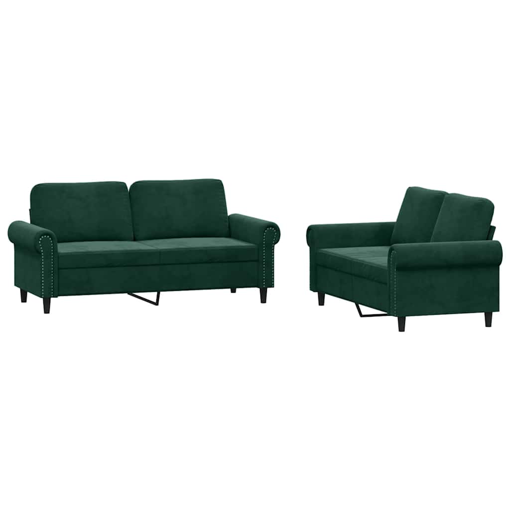Vidaxl 2-Cz. Relaxation Set With Cushions, Dark Green, Velvet